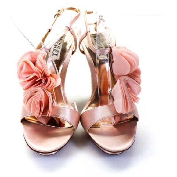 Badgley Mischka Floral Rose Silk Platform Heels - Picture 2 of 9
